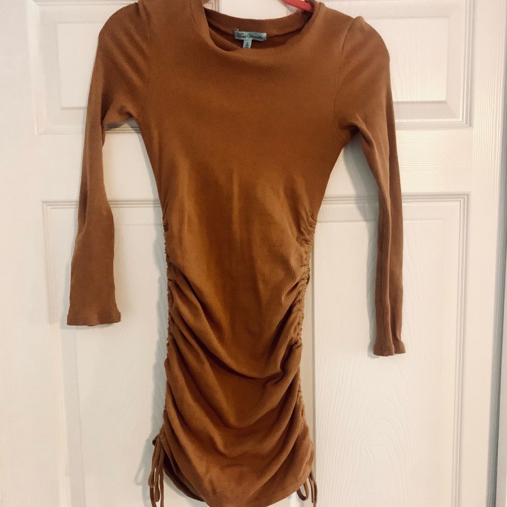 Caramel Fitted Tie Dress